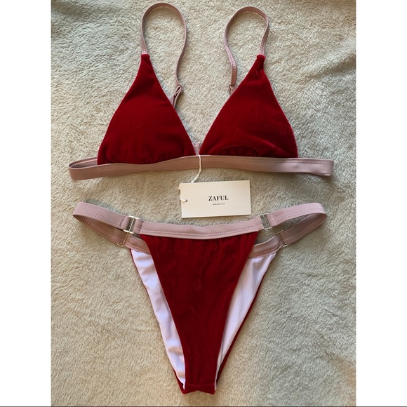 NWT Zaful Red Velvet High Cut Triangle Bikini